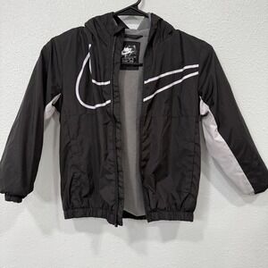 Nike‎ Kids Black Fleece Lined Hooded Windbreaker Jacket Size M 8 110-116cm